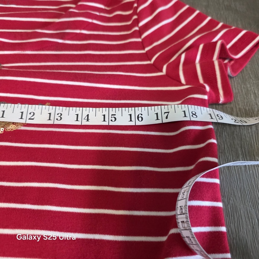 Croft & Barrow T Shirt Womens L Red White Striped Sequin Starfish Coastal - Picture 4 of 10
